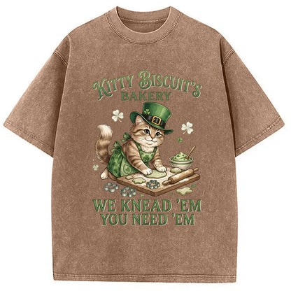 Funny Cat St Patrick's Day Washed T-Shirt