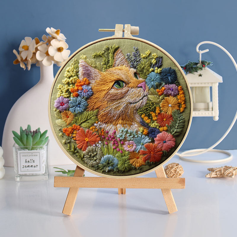 Feline Floral Embroidery Kit