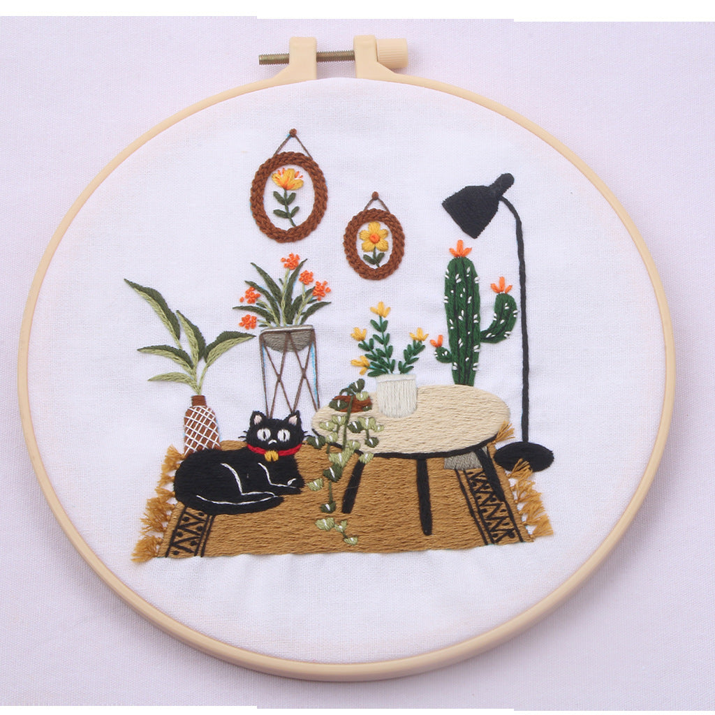 Cute Black Cat Collection with Floral   -Themed DIY Embroidery Kits