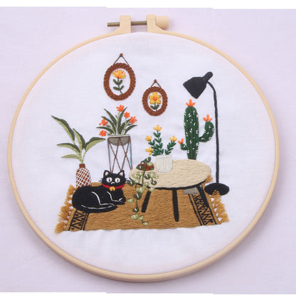 Cute Black Cat Collection with Floral   -Themed DIY Embroidery Kits