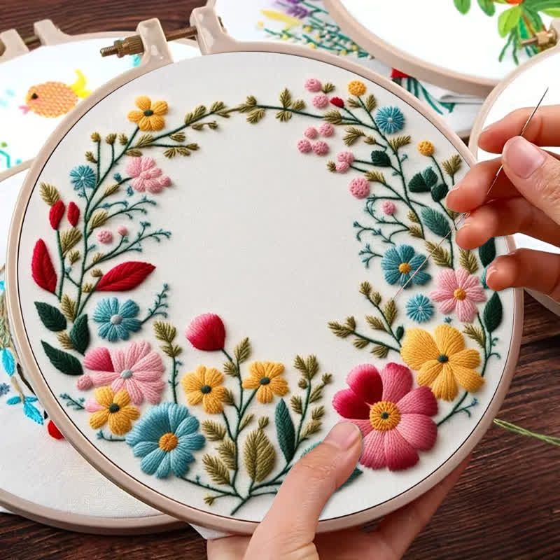 Rubbyoo Embroidery Kit - Flowers Diy Kit For Women
