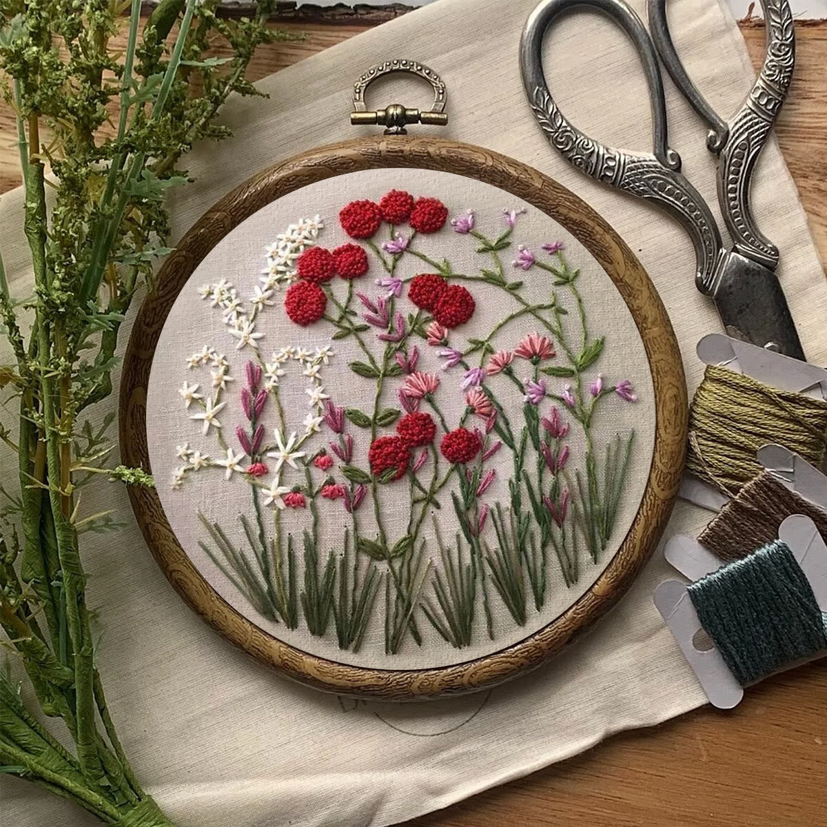 Rubbyoo Embroidery Kit-Floral Plant Pattern | Embroidery Kit For Beginner,Modern Embroidery