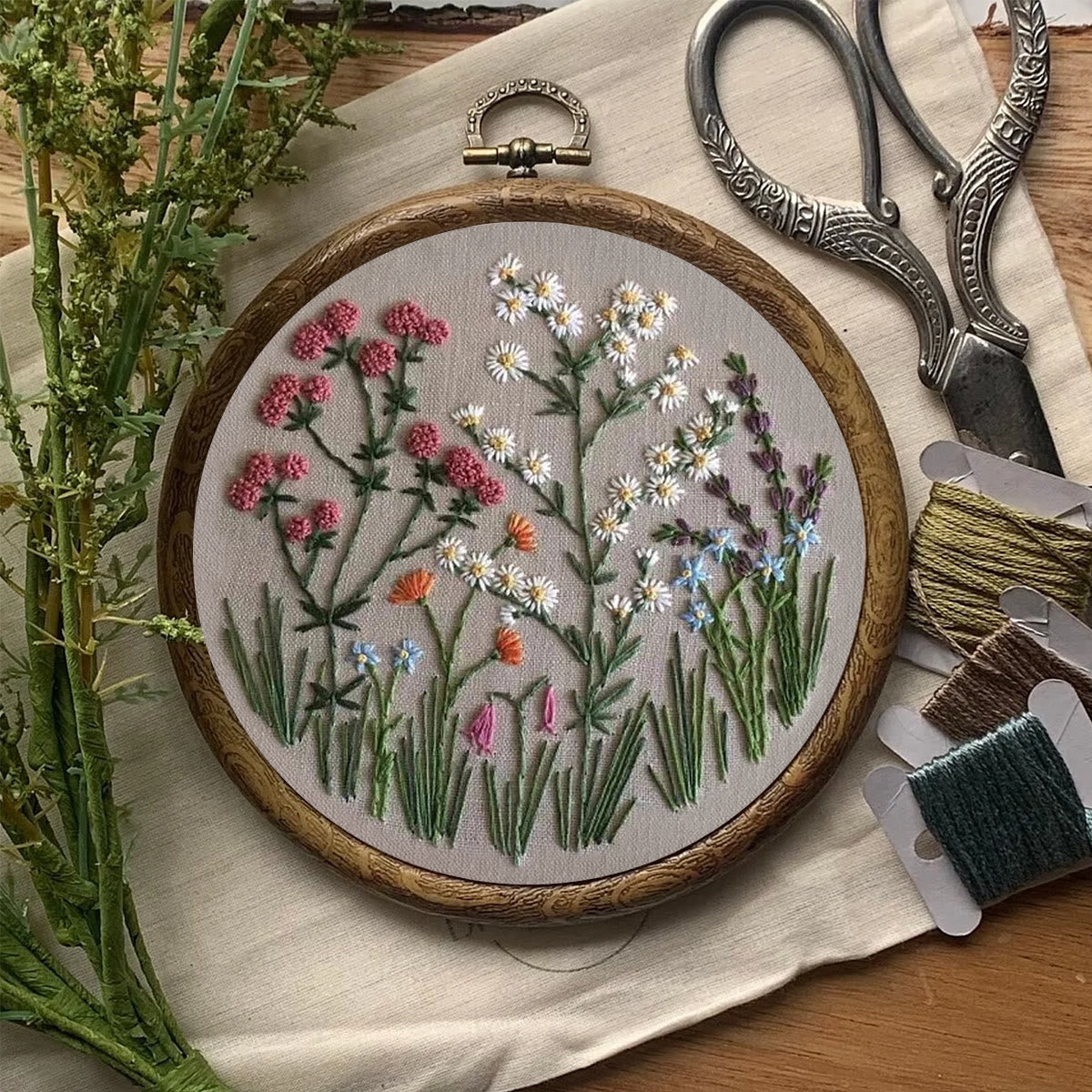Rubbyoo Embroidery Kit-Floral Plant Pattern 2 | Embroidery Kit For Beginner,Modern Embroidery,Cross Stitch