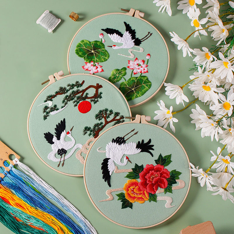 Cranes and Peonies -Themed DIY Embroidery Kits