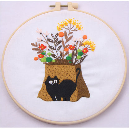 Cute Black Cat Collection with Floral   -Themed DIY Embroidery Kits