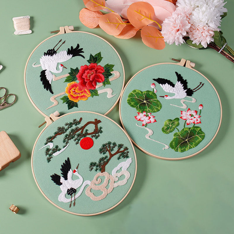 Cranes and Peonies -Themed DIY Embroidery Kits