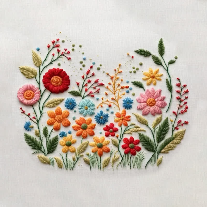Rubbyoo Embroidery Kit - Meadow Flowers Needlecraft Kit Wall Art