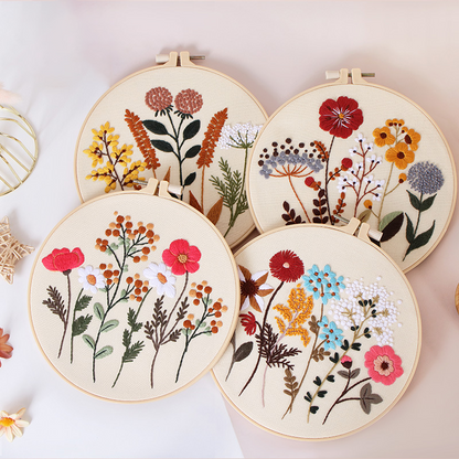 Embroidery Hoop Flowers In Bloom Gift Kit for Beginner