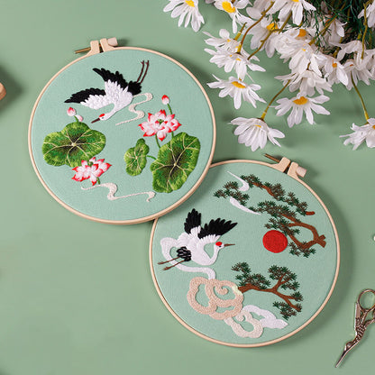 Cranes and Peonies -Themed DIY Embroidery Kits
