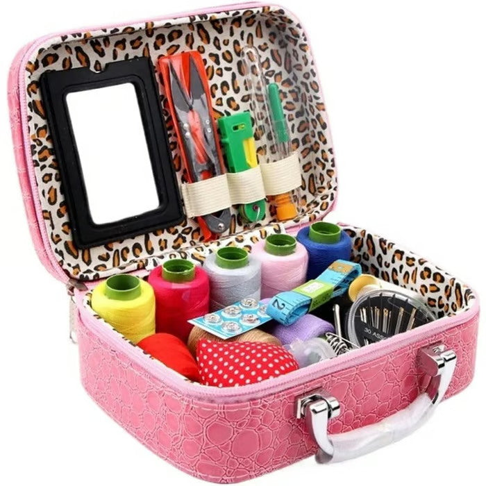 Portable Sewing Kit in Faux Leather Case