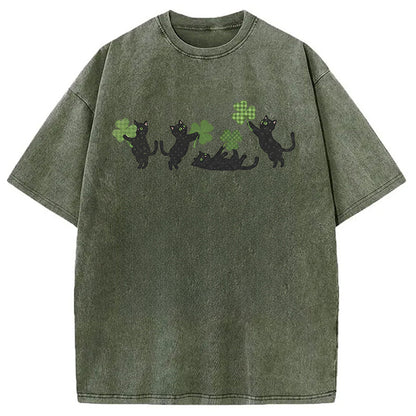 St Patricks Day Cat Washed T-Shirt