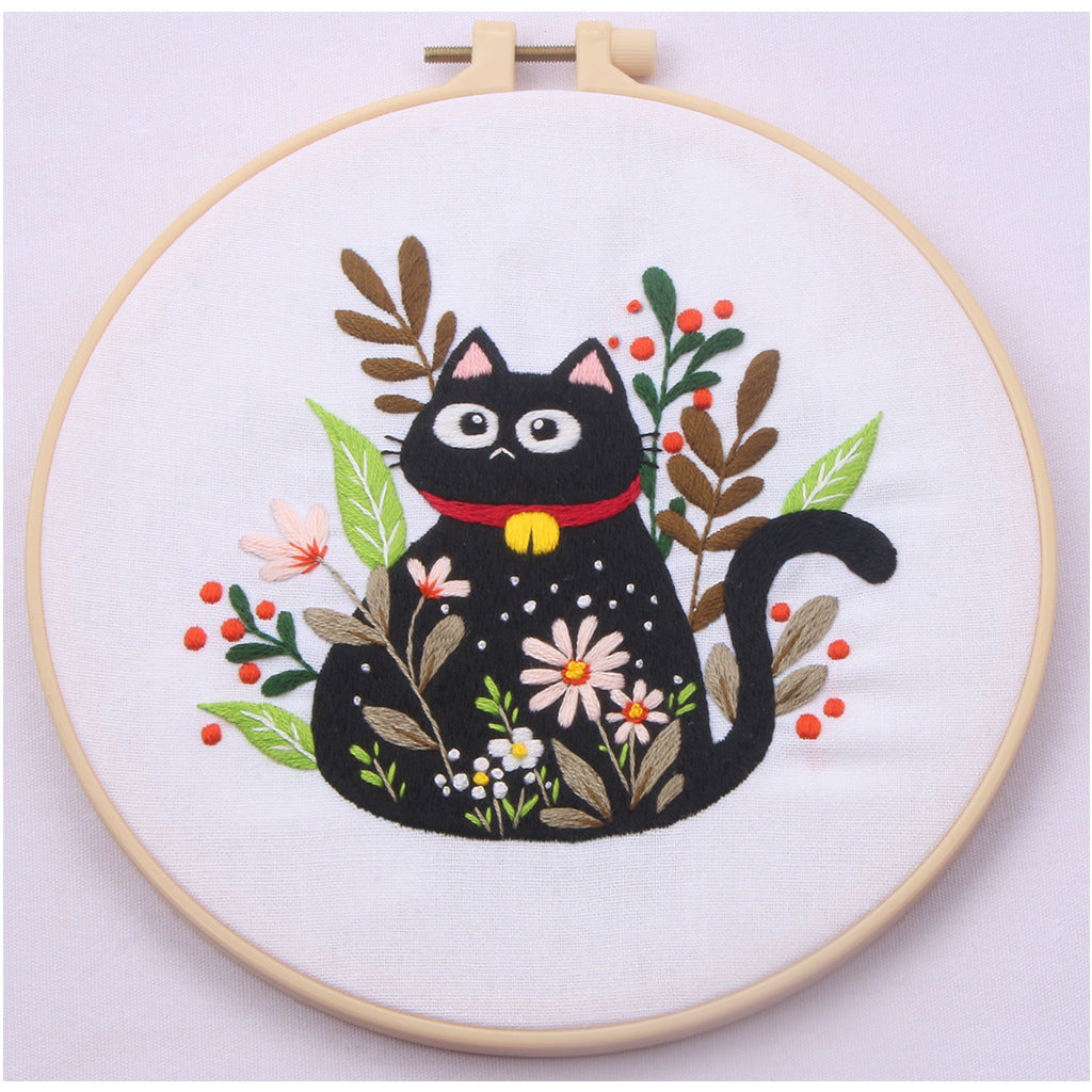 Cute Black Cat Collection with Floral   -Themed DIY Embroidery Kits