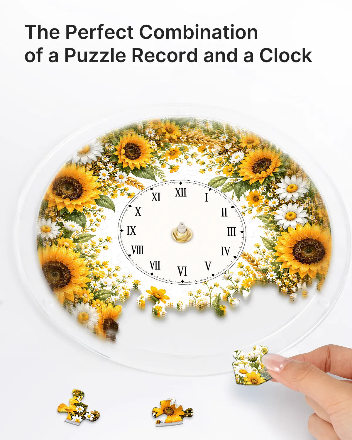 DIY Acrylic Puzzle Clock Kit - Golden Sunflower Field
