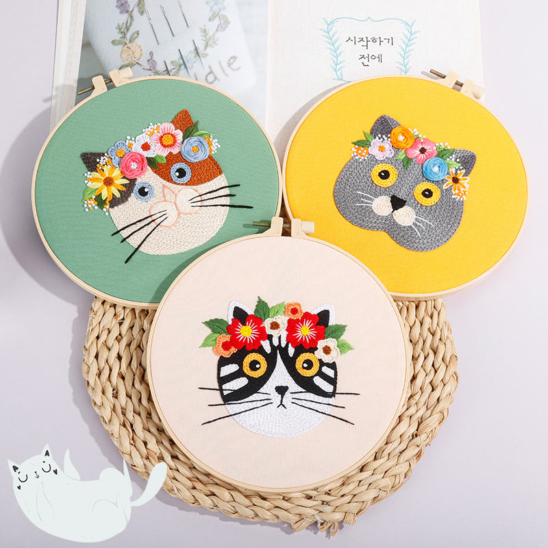 Floral Cat - Themed DIY Embroidery Kits