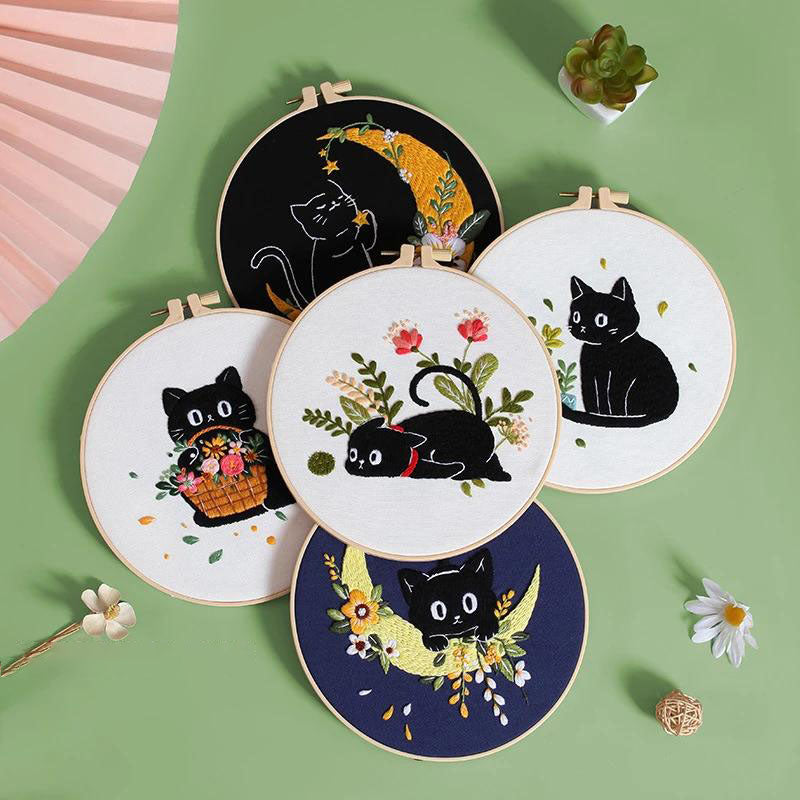 Holiday Black Cats Embroidery Kit