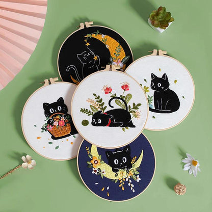 Holiday Black Cats Embroidery Kit
